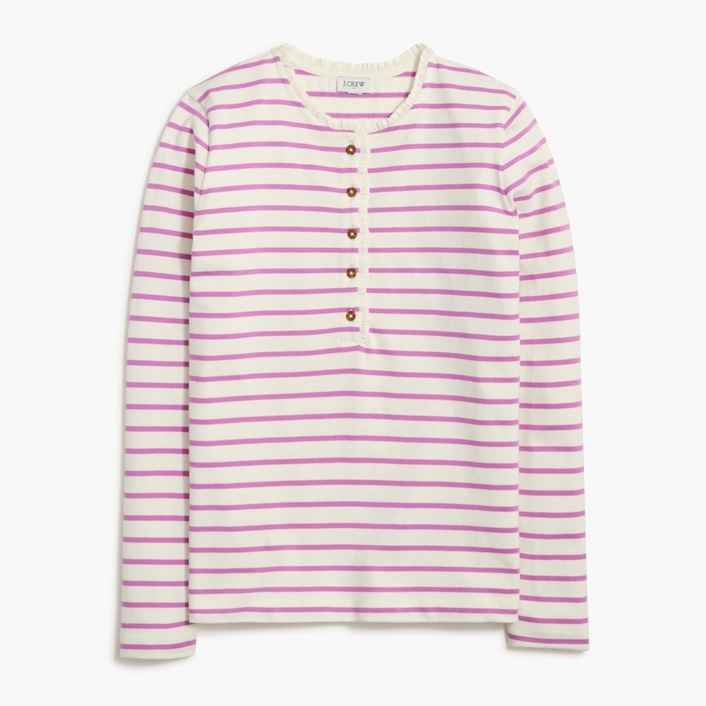 NWT J.Crew Striped Ruffle-Collar Henley Top